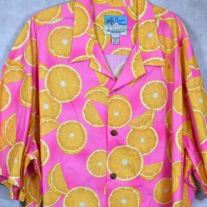 VTG Paradise on a Hanger Pink Yellow Lemon Slices Cotton Hawaiian Camp Shirt 5XL